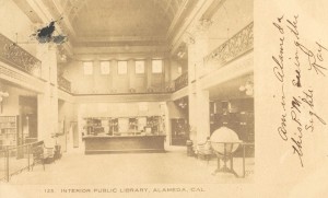 Interior Public Library, Alameda, California, mailed 1907                               